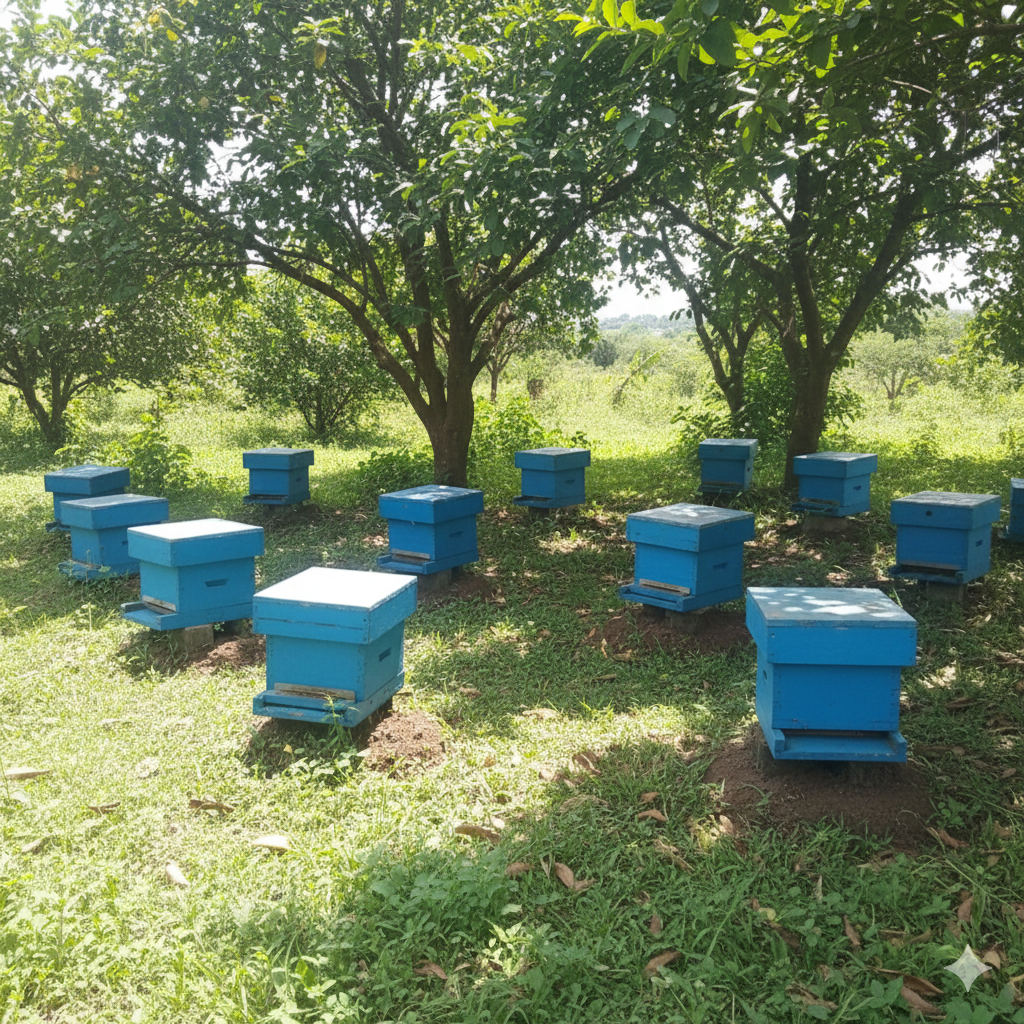Beehives in a field